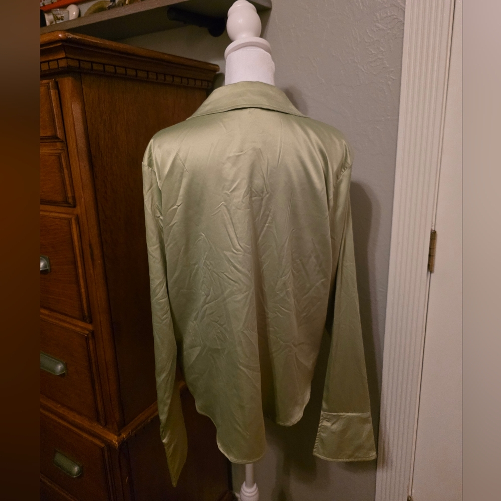 Women's Bell Long Sleeves Button Down Shiny Sage Gree Top Wild Fable XXL - Picture 3 of 14